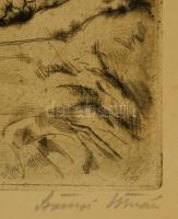 Szőnyi István (1894-1928): Téli táj. Rézkarc, papír, jelzett, üvegezett keretben, 27×31 cm