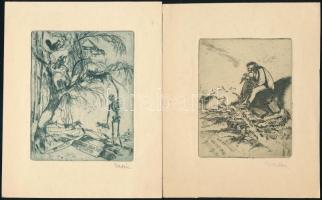 Vadász Endre (1901-1944): Haláltánc, 5 db ex libris, rézkarc, papír, jelzettek, különböző méretben
