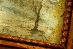 Katona jelzéssel: Téli napsütés, vegyes technika, papír, foltos, üvegezett fa keretben, 19,5×25 cm