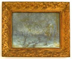 Katona jelzéssel: Hóesés, vegyes technika, papír, foltos, üvegezett fa keretben, 19,5×25 cm