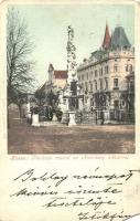 1901 Kassa, Kosice; Fő utca, Andrássy udvar, Szentháromság szobor / main street with palace, Trinity monument (EM)