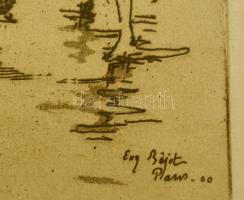 Eugene Bejrot (1867-1931):  Szajna part horgásszal. Rézkarc, papír, jelzett a karcon, üvegezett kere...