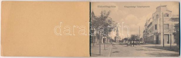 Kiskunfélegyháza, hiányos leporelló füzet 5 db képeslappal: Közgazdasági Takarékpénztár, Szélmalom, ...