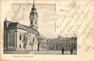 1907 Losonc, Lucenec; Kubinyi tér, templom / square, church