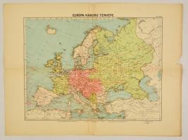 cca 1914 Európa háború térképe, Bp. Magyar Földrajzi Intézet, foltos, a szélen szakadt, 48x64 cm