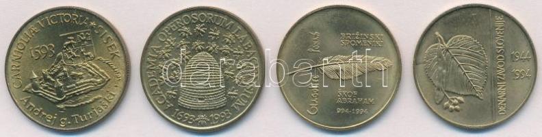 Szlovénia 1993-1994. 5T sárgaréz (4xklf) forgalmi emlékkiadások T:1 Slovenia 1993-1994. 5 Tolarjev Brass (4xdiff) commemorative coins C:UNC