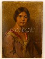 Szenes Fülöp (1863-1944): Leány portré. Olaj, vászon, festék hibákkal, fa lemez, 69×49 cm