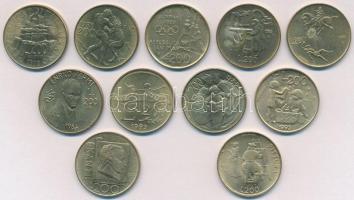 San Marino 1978-1997. 200L Al-Br (11xklf) forgalmi emlékkiadások T:1,1- két érmén kis patina  San Marino 1978-1997. 200 Lire Al-Br (11xdiff) commemorative issues C:UNC,AU two coins with small patina