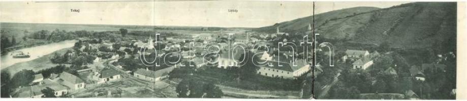 Tokaj, 3-részes kihajtható panorámalap gőzhajóval / 3-tiled panoramacard