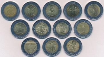 San Marino 1982-1999. 500L Al-Br-acél (12xklf) forgalmi emlékkiadások T:1,1- San Marino 1982-1999. 500 Lire Al-Br-Steel (12xdiff) commemorative issues C:UNC,AU