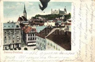 1904 Pozsony, Pressburg, Bratislava; utca, vár / street, castle (szakadások / tears)