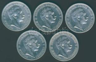 Német Birodalom/Császárság/Poroszország 1902-1907. 2M Ag (5klf) II.Vilmos komplett sor! T:2/3+ ph.