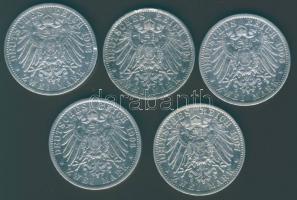 Német Birodalom/Császárság/Poroszország 1902-1907. 2M Ag (5klf) II.Vilmos komplett sor! T:2/3+ ph