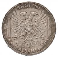 Albánia / Olasz megszállás 1939R 5L Ag "III. Viktor Emánuel" T:1-,2 patina / Albania / Ita...