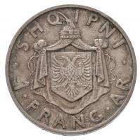 Albánia 1935R 1Fr Ag "Ahmed Bey Zogu - I. Zog király" T:2 patina / Albania 1935R 1 Frang A...