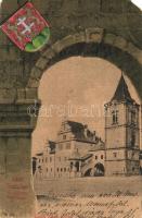 1901 Lőcse, Leutschau, Levoca; Városház. Címeres litho keret. Latzin János kiadása / Stadthaus / town hall. Coat of arms litho frame
