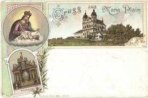 1901 Maria Plain (Bergheim), Hochaltar / sanctuary, pilgrimage place, altar. Gregor Fischer floral Art Nouveau litho (EK)