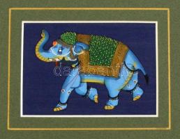 Jelzés nélkül: Elefánt. Festett selyemkép, paszpartuban, 8,5×11 cm