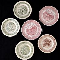Ironstone hiányos tányér készlet, levonó képes(Old Country Castles), jelzett, kopott, d: 22,5-28 cm, összesen: 22 db