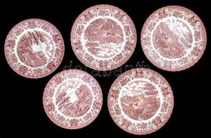 Ironstone hiányos tányér készlet, levonó képes(Old Country Castles), jelzett, kopott, d: 22,5-28 cm,...