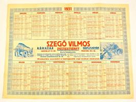 1931 Pesterzsébet, Szegő Vilmos Bőrgyár, Gépszíjgyárának falinaptára, kis szakadásokkal, 47×63 cm