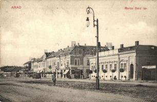 Arad, Baros Béni tér, Cukor László, Barta Jenő üzlete, lóvasút / square with shops, horse-drawn tram (EK)