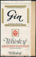 Mignon likőr, Gin, Adriatica Lepároló Rt. Whisky, Globus Nyomda nyomdai címke kisív, 24x29 cm