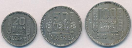 Algéria / Francia megszállás 1949. 20Fr Cu-Ni + 50Fr Cu-Ni + 1950. 100Fr Cu-Ni T:2 ph. Algeria / French Occupation 1949. 20 Francs Cu-Ni + 50 Francs Cu-Ni + 1950. 100 Francs Cu-Ni C:XF edge error Krause KM#91; KM#92; KM#93