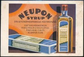 cca 1920 Neupon Sírup gyógyszer reklám lap, hátoldalán itatóspapír, 11x17 cm