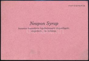 cca 1920 Neupon Sírup gyógyszer reklám lap, hátoldalán itatóspapír, 11x17 cm