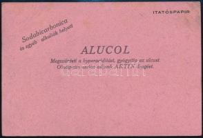 cca 1920 Alucol gyógyszer reklám lap, hátoldalán itatóspapír, 17x11 cm