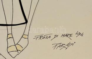 Parádi Gabriella (1970-): 2 db divatterv, vegyes technika, papír, jelzett, 42x 59,5 cm