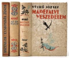 Vegyes könyvtétel, 3 db:  Nyírő József: Mádéfalvi veszedelem. Az én népem. Bp., é.n., Révai. Kiadói foltos halina-kötés, az egyik címlapja sérült, hiányos.  Asztalos István: Elmondja János. Kolozsvár, é.n., Erdélyi Szépmíves Céh. Kiadói egészvászon-kötés, névbejegyzéssel, névbélyegzővel.