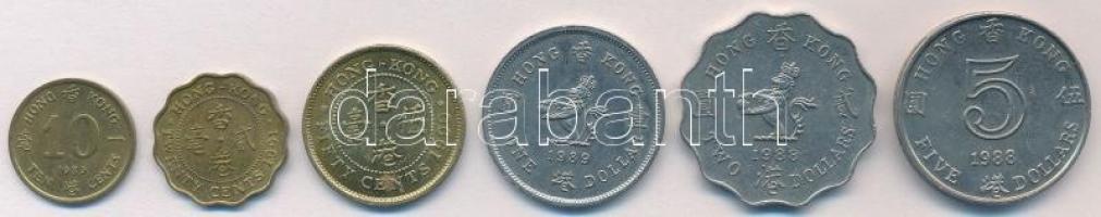 Hongkong 1988-1991. 10c-5D (6xklf) T:1-,2 Hong Kong 1988-1991. 10 Cents - 5 Dollars (6xdiff) C:AU,XF