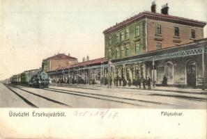 Érsekújvár, Nové Zámky; Vasútállomás, gőzmozdony / railway station, locomotive (EK)