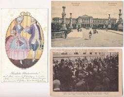 15 db régi motívumlap, közte reklámlapok, üdvözlőlapok, uralkodó, városképes lapok + 7 db kisméretű ...