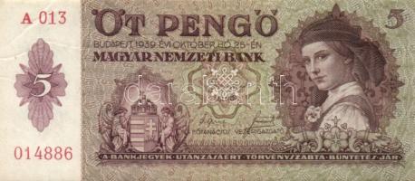 1939. 5P igen látványos, erős papírráncokkal! T:I