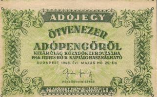 1946. 50.000AP előlapi lemezhibákkal + elő- és hátlapi igen látványos, erős nyomat elcsúszásokkal! T:II-