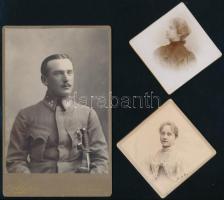 cca 1900 Vegyes keményhátú fotó tétel, 5 db, közte katona fotóval (Besztercebánya Alpár Henrik, Buda...
