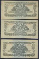 1944. 50P "V.H." (3x) egymásutáni sorszámmal, az egyiken lemezhibával + erősen lefelé és jobbra tolódott hátoldali nyomattal T:I,I-