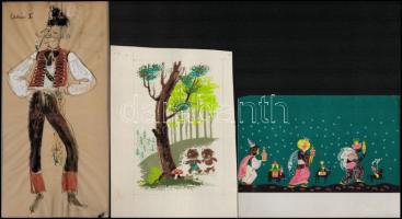 cca 1948 Mallász Gitta (1907-1992) magyar úszóbajnok, grafikus okmánya, grafikus tervei, nyomtatásba...