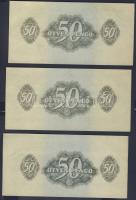 1944. 50P "V.H." (3x) egymásutáni sorszámmal, az egyiken lemezhibával + erősen lefelé és j...