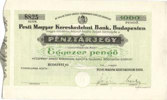1941-44. A Pesti Magyar Kereskedelmi Bank pénztárjegye 1000P (blankó) T:II+ R!