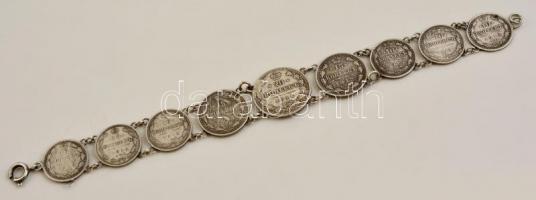 Ezüst(Ag) orosz kopejka érmés karkötő, h: 20 cm, nettó: 21,2 g