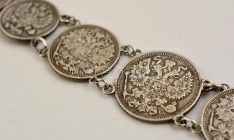 Ezüst(Ag) orosz kopejka érmés karkötő, h: 20 cm, nettó: 21,2 g