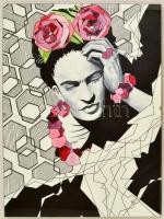 Kun Sarolta (1990- ): Frida. Akvarell-tus, papír, jelzett, üveg keretben, 40×30 cm