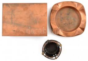 Réz kártya doboz, írószertartó, hamuzó, jelzés nélkül, 20x10x3, 17×16 cm, m:7 cm