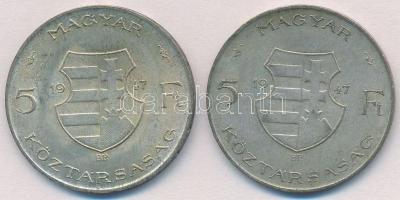 1947. 5Ft Ag "Kossuth" (2x) T:2,2-