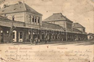 1903 Szatmárnémeti, Szatmár, Satu Mare; pályaudvar, vasútállomás / railway station (szakadás / tear)