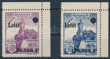 1946 Dunántúli bélyeggyűjtők egyesülete 2 db levélzáró 50eP és 100eP Letét felülnyomással